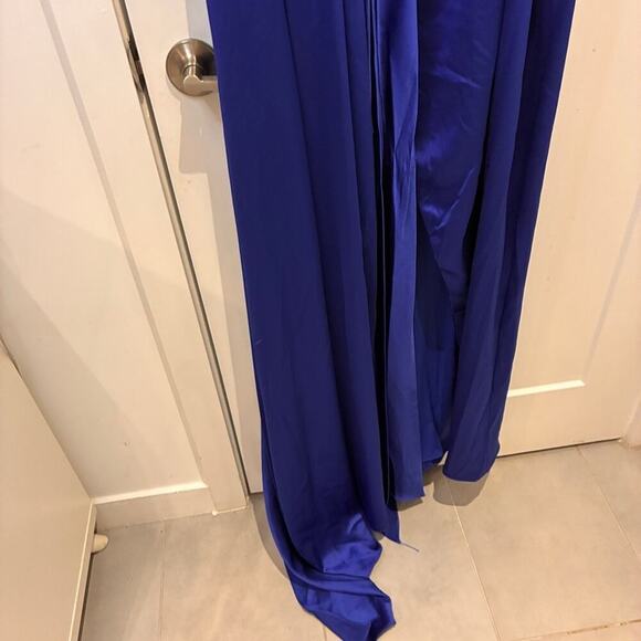 NWT Mac Duggal Royal Blue Satin High Slit Gown Sz 14 MSRP $595 - Picture 4 of 12